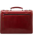 Leather Cambridge satchel briefcase with silver brass lock, red, back