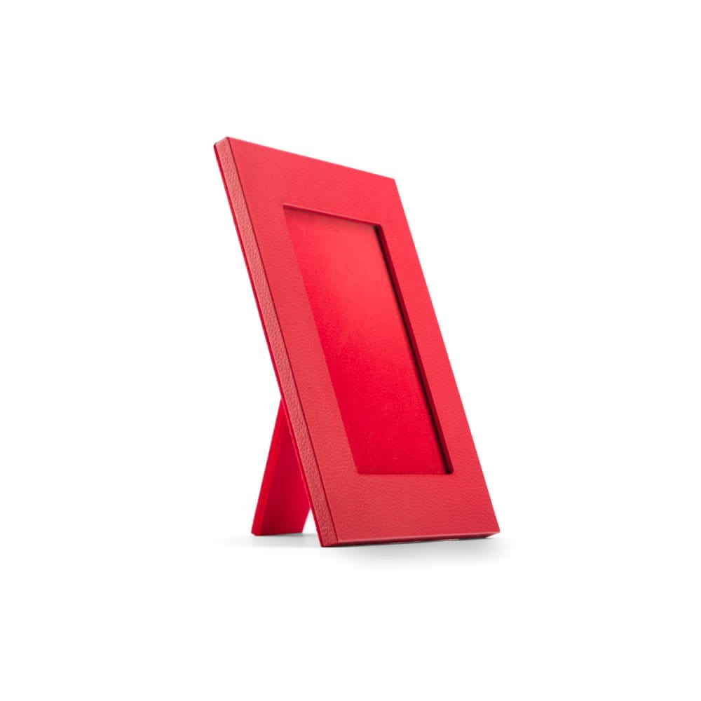 Leather photo frame, red, 8x6", side