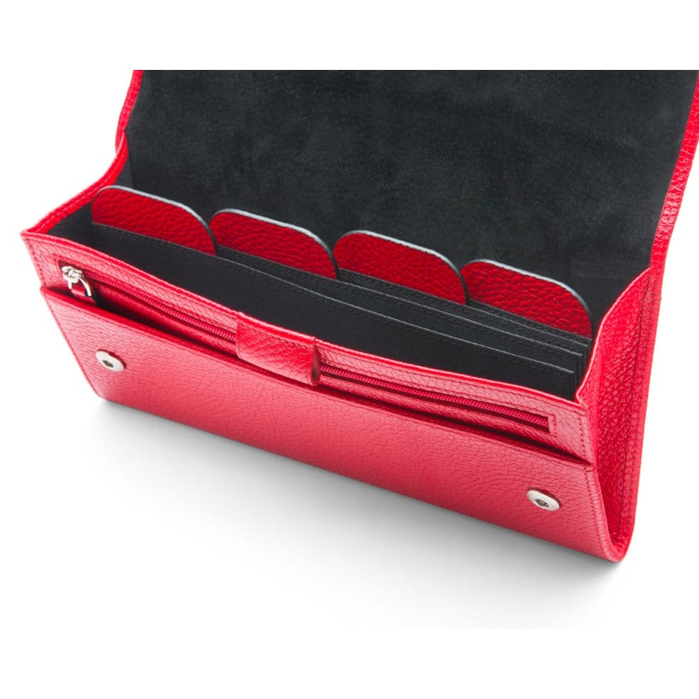Luxury leather travel wallet, red, inside
