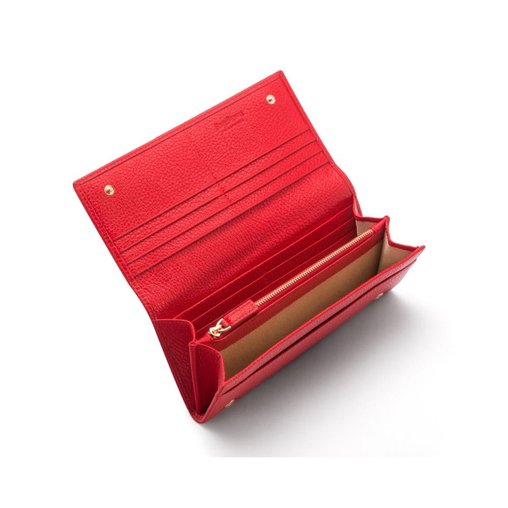 Leather Mayfair concertina purse, red, inside