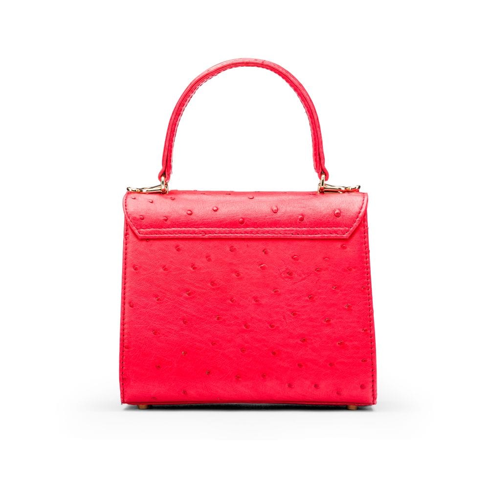 Mini ostrich leather Morgan Bag, top handle bag, red, back