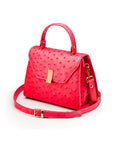 Ostrich leather top handle bag, red, side