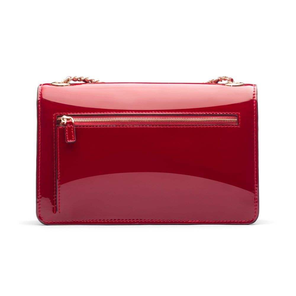 Leather chain bag, red patent, back view