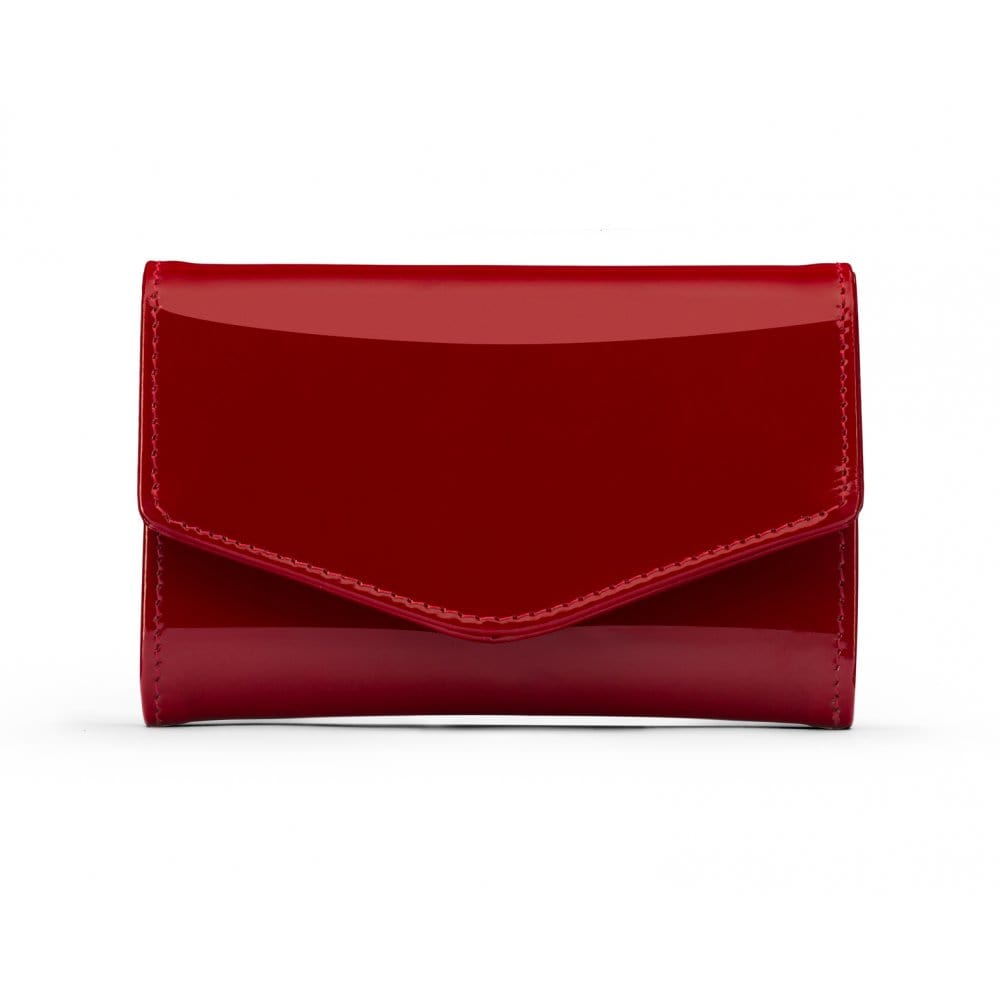 Small leather concertina purse, red patent, front