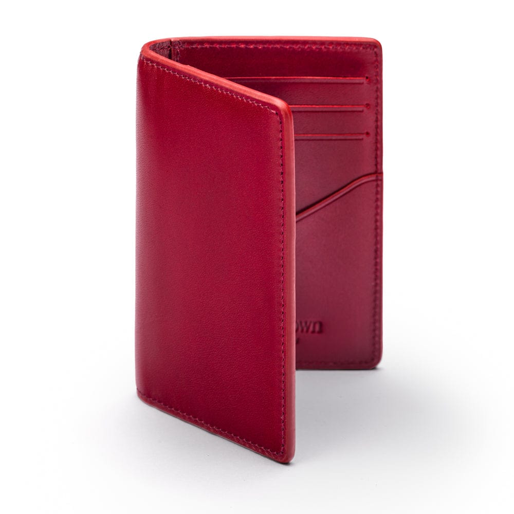 Leather card holder with RFID protection, red, front