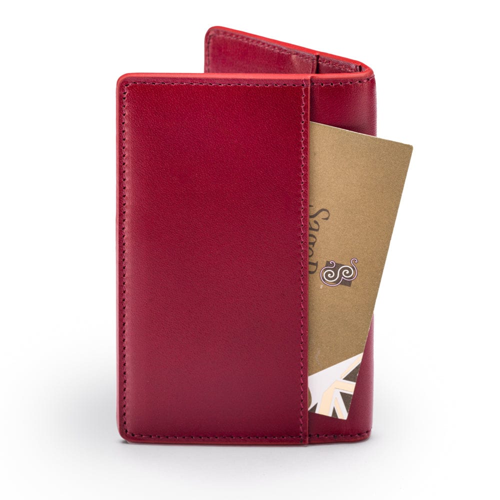 Leather card holder with RFID protection, red, back