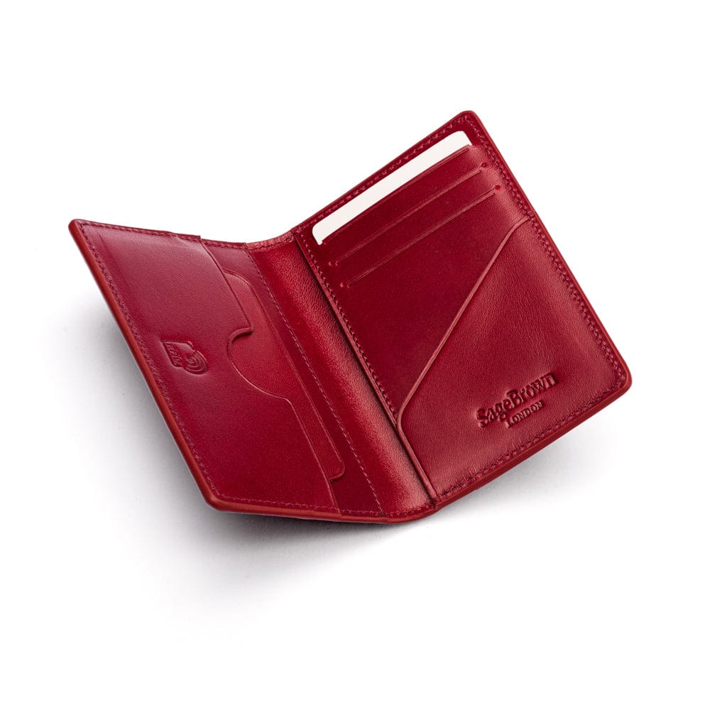 Leather card holder with RFID protection, red, interior