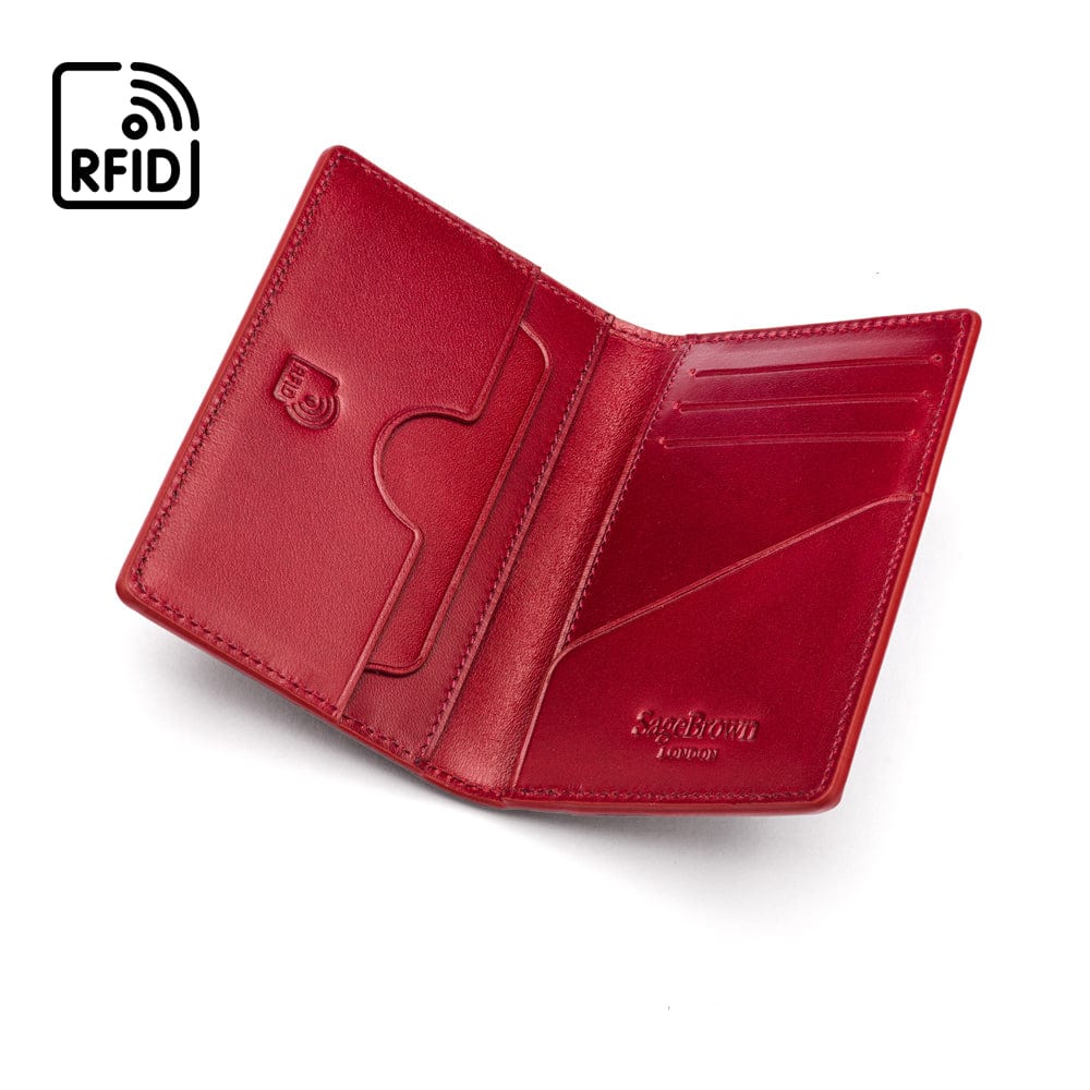 Leather card holder with RFID protection, red, inside