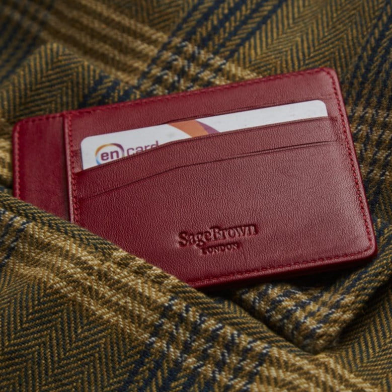 Flat leather credit card holder, red, lifestyle