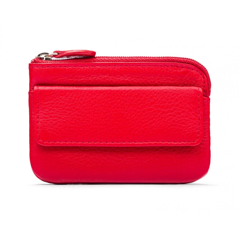 Small leather zip coin purse, red, front