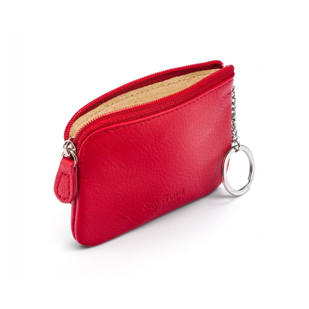 Small leather zip coin purse, red, back