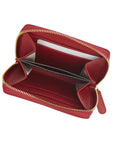 Small leather zip around coin purse, red, open