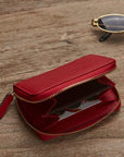 Small leather zip around coin purse, red, lifestyle
