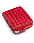 Small zip around woven leather accordion purse, red, front