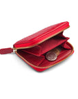 Small zip around woven leather accordion purse, red, inside