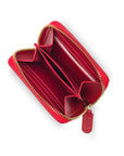 Small zip around woven leather accordion purse, red, interior
