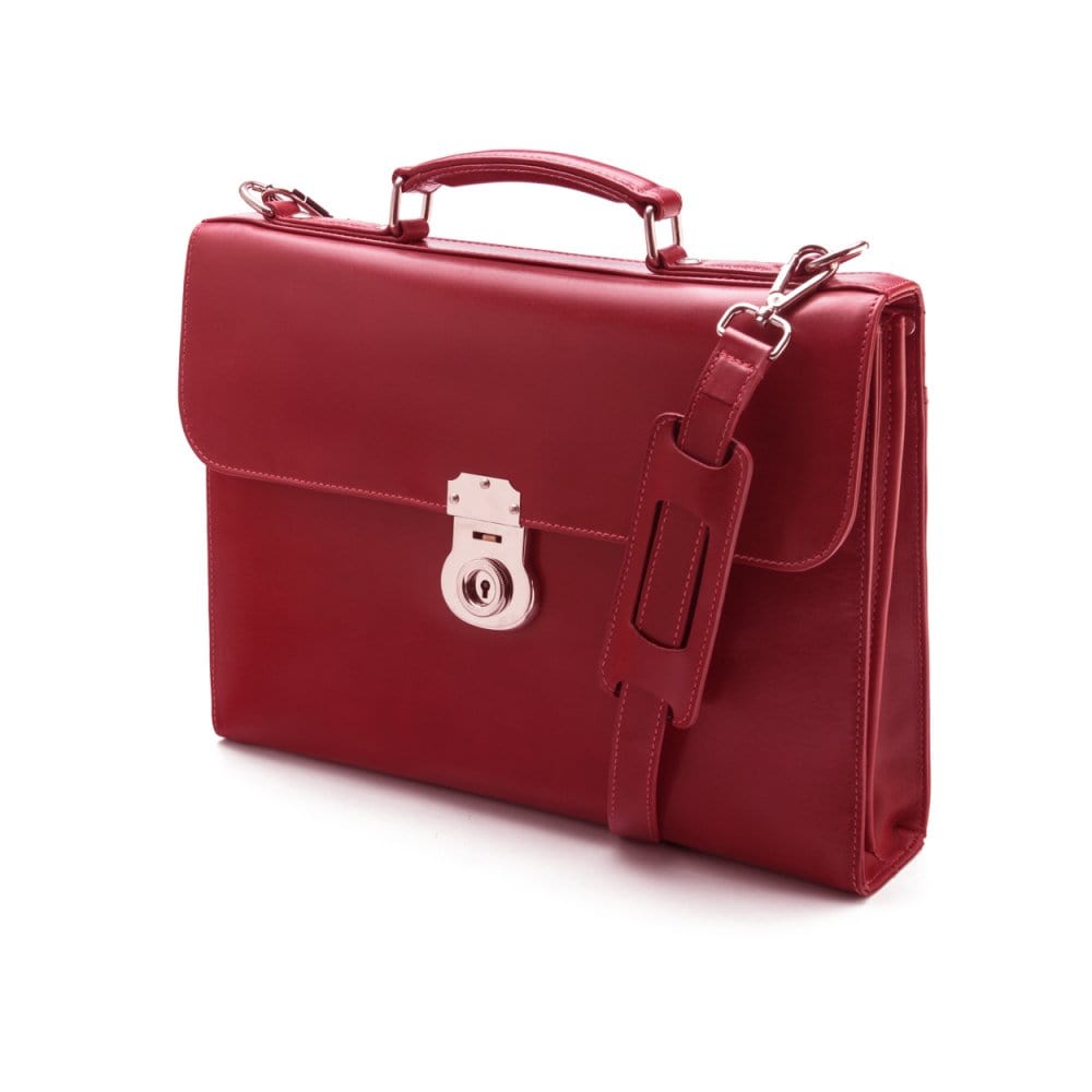 Red Vintage Leather Wall Street Briefcase With Silver Brass Lock