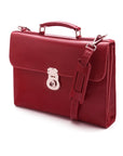 Red Vintage Leather Wall Street Briefcase With Silver Brass Lock