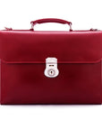 Red Vintage Leather Wall Street Briefcase With Silver Brass Lock