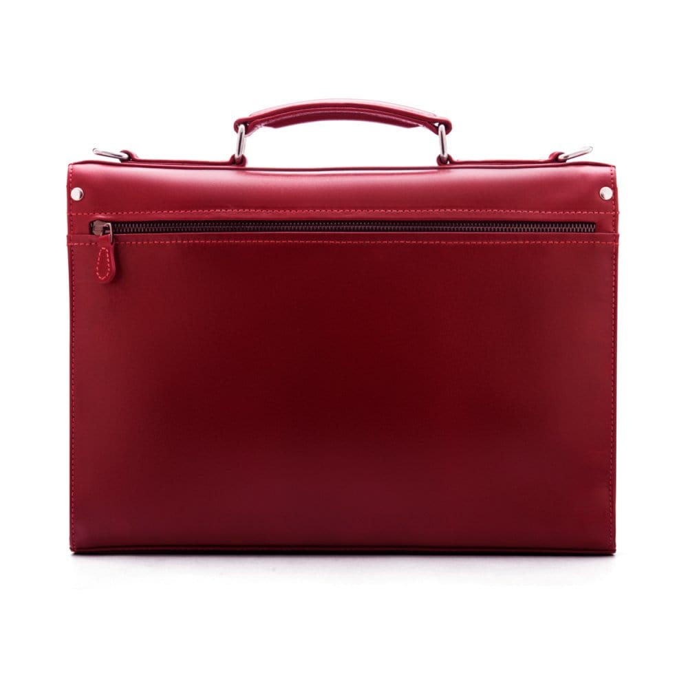 Red Vintage Leather Wall Street Briefcase With Silver Brass Lock