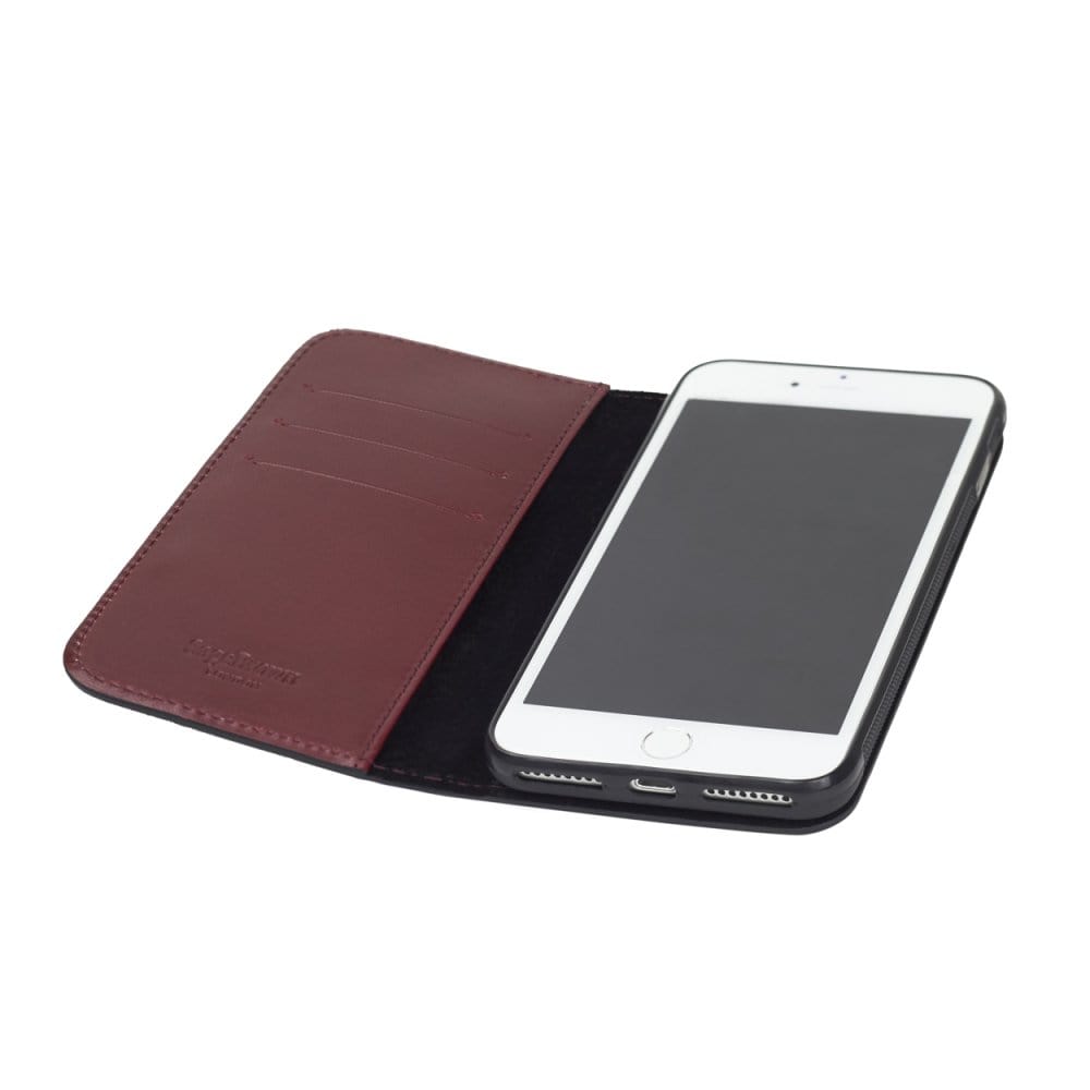 Leather iPhone 7 Plus and 8  Plus wallet case, red, inside