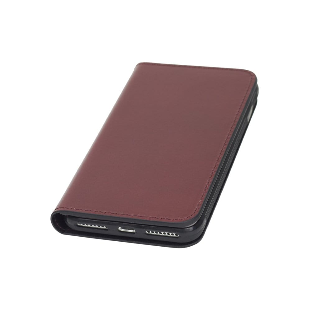 Leather iPhone 7 Plus and 8  Plus wallet case, red, front