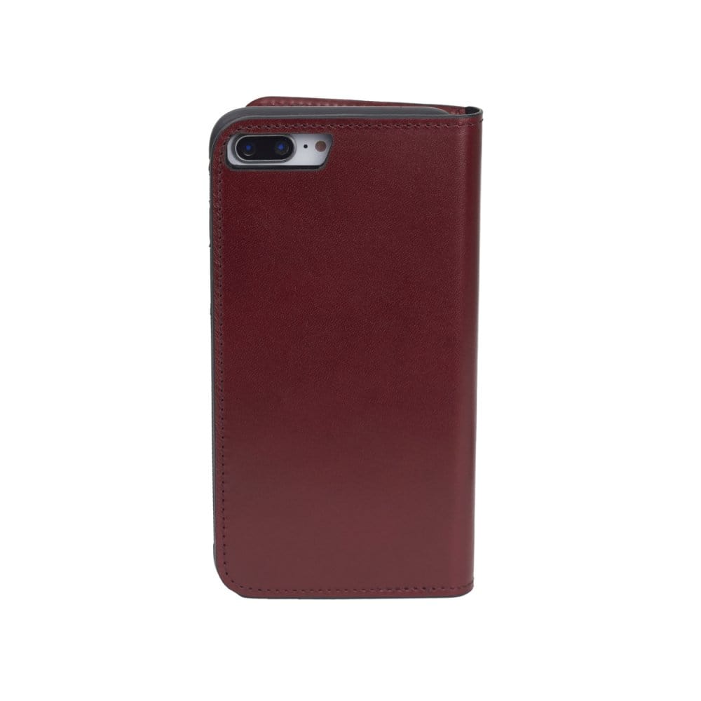 Leather iPhone 7 Plus and 8  Plus wallet case, red, back