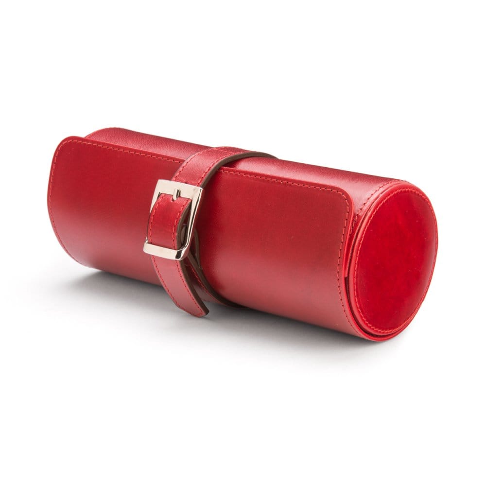 Large leather watch roll, red, front