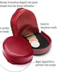 Leather horseshoe coin purse, red, features