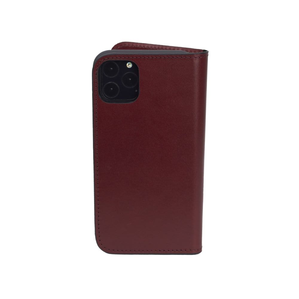 Leather iPhone 11 Pro wallet case, red, reverse