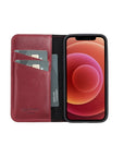 Leather iPhone 12 Mini Wallet Case - Red With Black