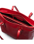 Women's leather 13" laptop workbag, red saffiano, open