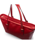 Women's leather 13" laptop workbag, red saffiano, zip closure