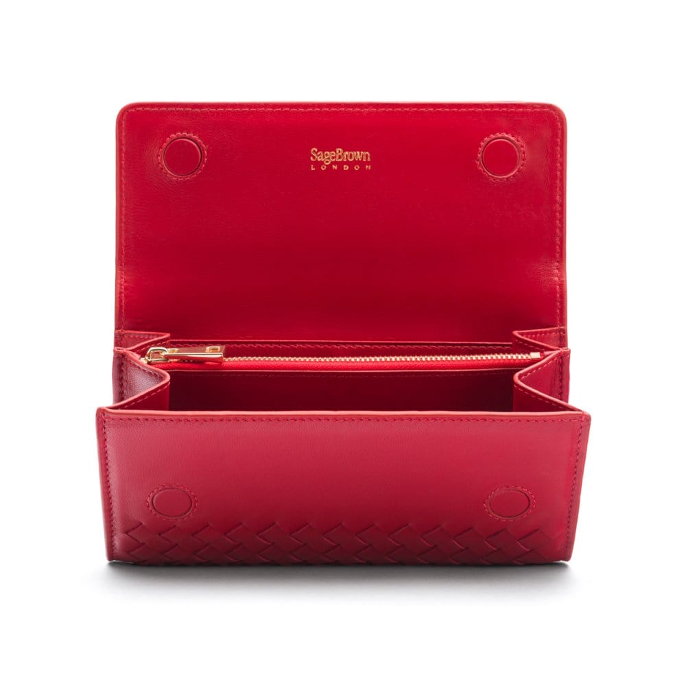 Woven Leather Concertina Purse, Red Purses SageBrown