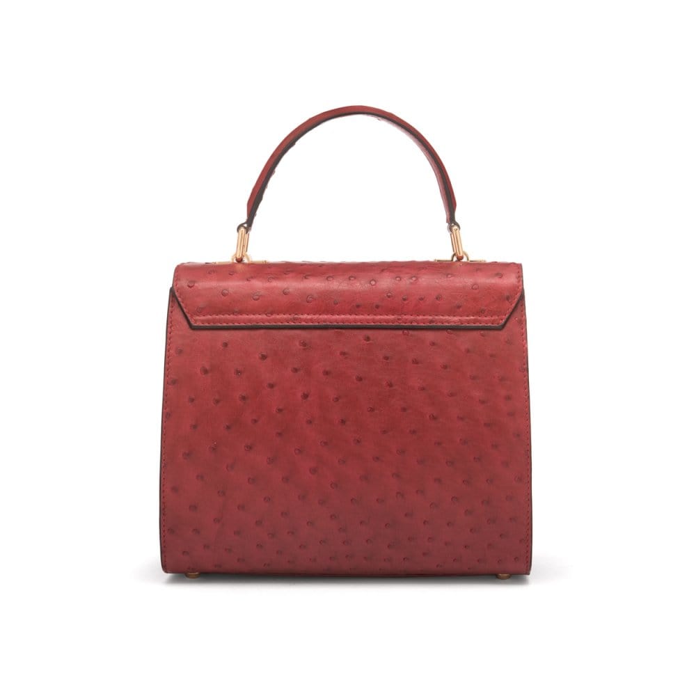 Real ostrich top handle bag, russet, back view