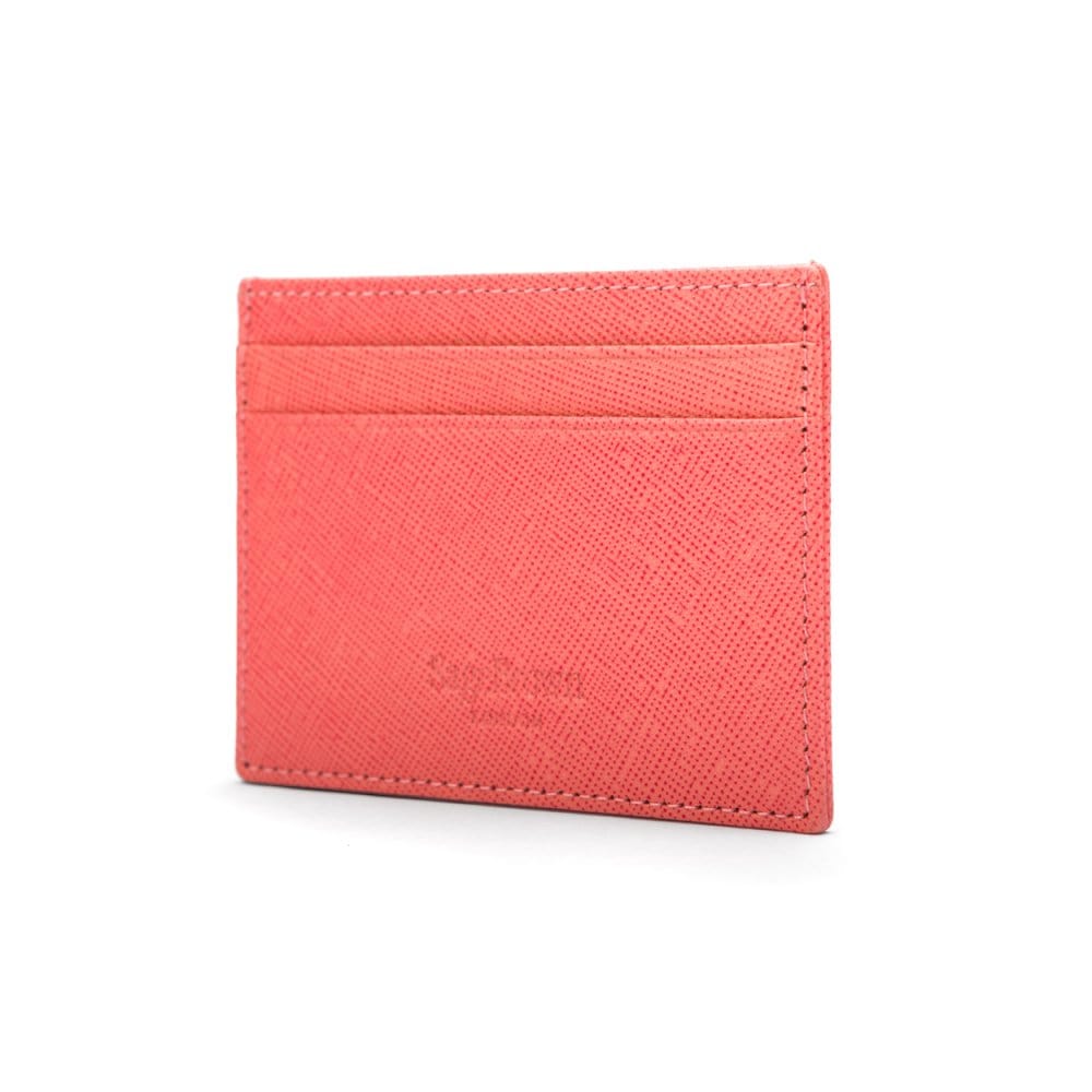 Flat leather credit card wallet 4 CC, pink, back
