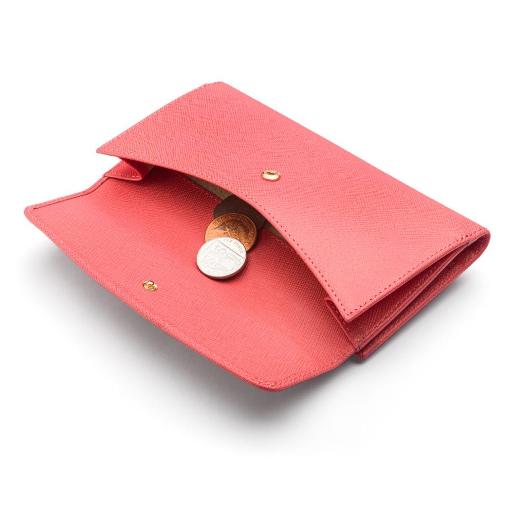 Salmon Pink Ladies Tall Leather Purse With Brass Clasp 8 CC