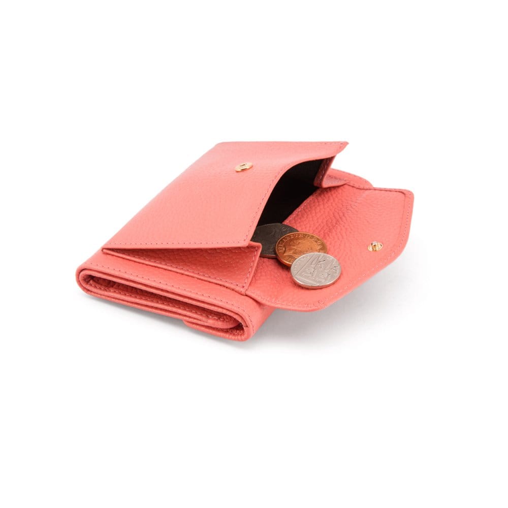 Large leather purse with 15 CC, pink, back