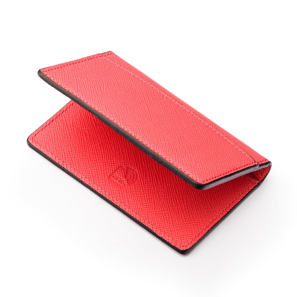RFID bifold credit card holder, salmon pink saffiano, RFID view