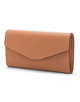 Leather accordion clutch purse with 12 card slots, sand saffiano, front