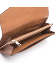 Leather accordion clutch purse with 12 card slots, sand saffiano, inside