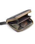 Small zip around woven leather accordion purse, silver, inside