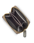 Small zip around woven leather accordion purse, silver, interior