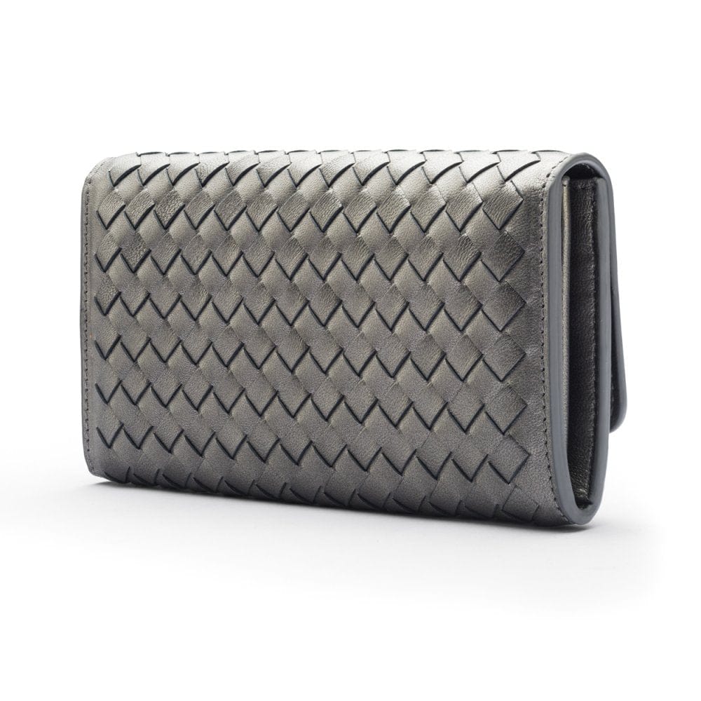 Silver Woven Leather Concertina Tall  Purse