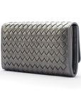 Silver Woven Leather Concertina Tall Purse