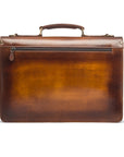 Burnished leather briefcase with brass lock, Harvard, tan, back