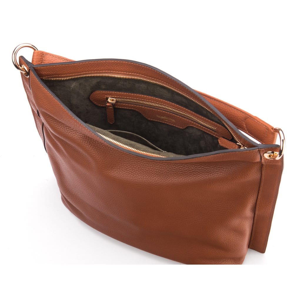 Carol Ann slouchy leather shoulder bag, tan,, inside