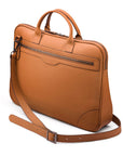 16" slim leather laptop bag, tan, side view