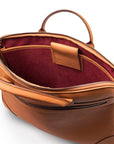 16" slim leather laptop bag, tan, inside view