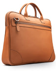 16" slim leather laptop bag, tan, front view